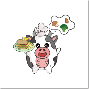 Cute cow chef and Yummy Veggies burger Posters and Art